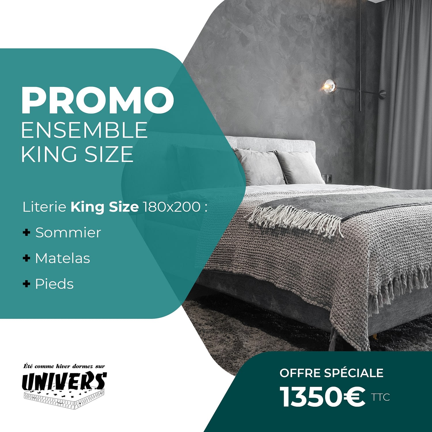 Literie King Size promo : 1350€ TTC, livraison incluse jusqu'à fin Avril